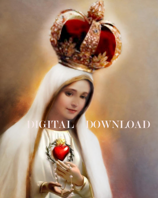 Our Lady of Fatima Digital Art Printable – Catholic Wall Decor Virgin Mary Religious Artwork