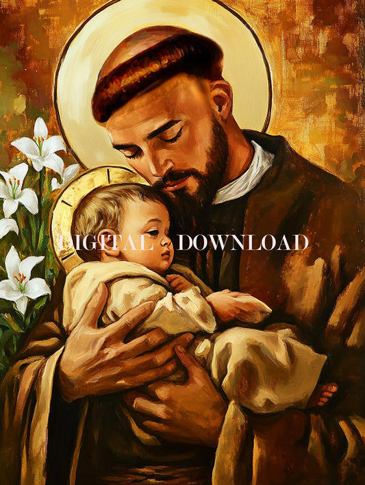 Saint Anthony of Padua with Baby Jesus Religious Art DIGITAL DOWNLOAD Catholic Print