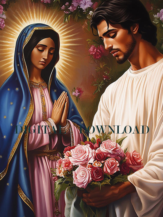 Saint Juan Diego Full of Roses, Our Lady of Guadalupe Religious Art DIGITAL DOWNLOAD Custom Print