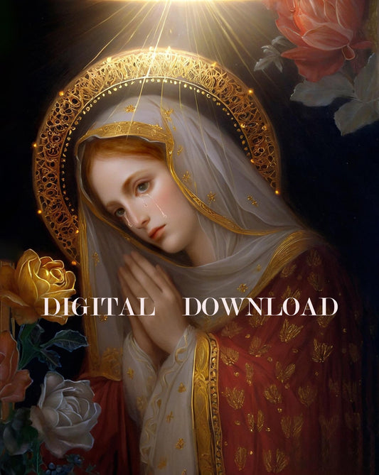 Our Lady of Sorrows Mary Digital Art Sorrowful Mother Catholic Print Download