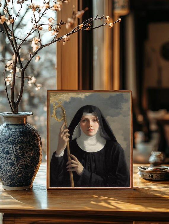 Saint Scholastica Religious Art Print | Patron Saint of Prayer & Spirituality | Digital Download