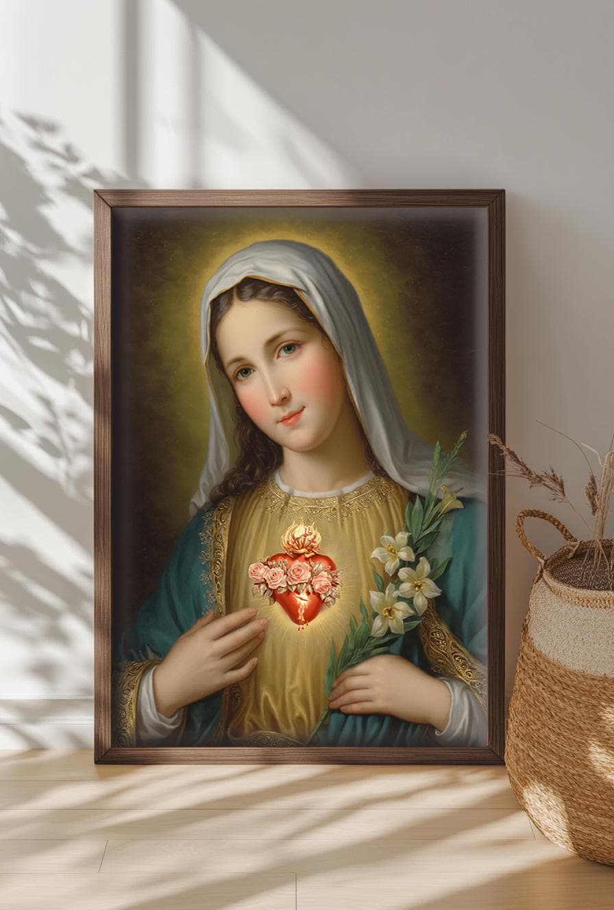 Immaculate Heart of Mary Religious Art Print | Marian Devotional Artwork | Digital Download