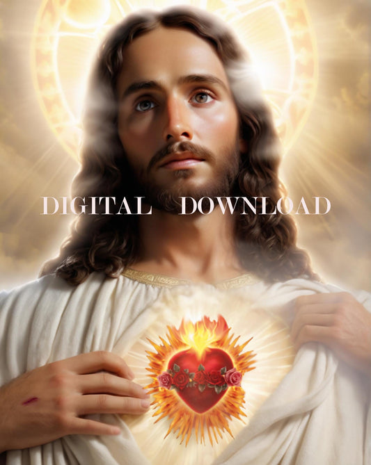 Jesus Sacred Heart High Resolution DIGITAL DOWNLOAD - Catholic Art Print Christian