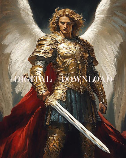 Catholic Print - Saint Michael the Archangel Religious Artwork, Art Print, Digital Download, Spiritual Decor for Home & Office