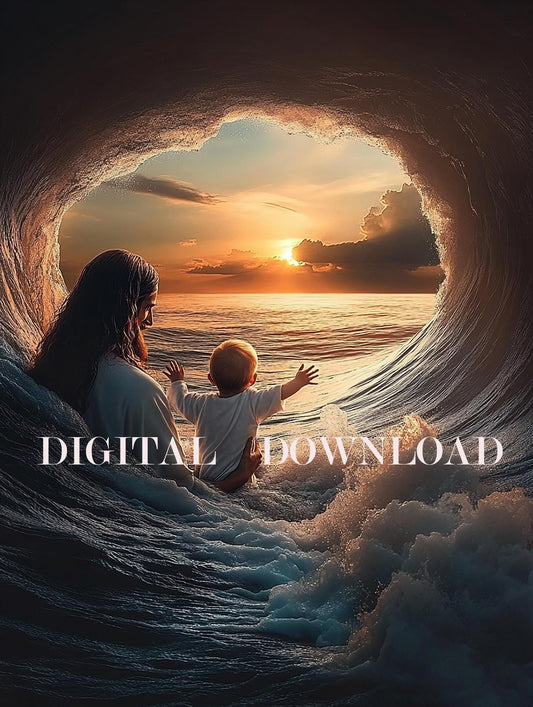 Hope – Jesus Holding a Baby In the Middle of Stormy Sea