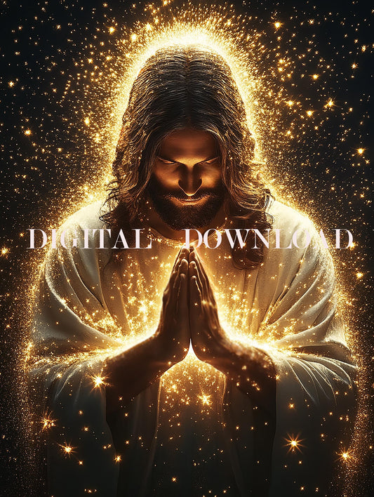Our Lord Jesus Surrounding by a Glowing Golden Light  - DIGITAL DOWNLOAD Religious Art Print Christian