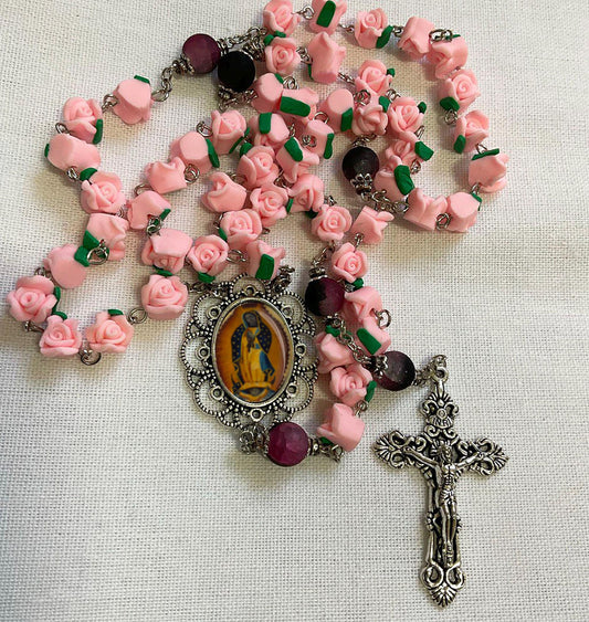 our lady guadalupe rosary catholic virgin mary prayer with roses