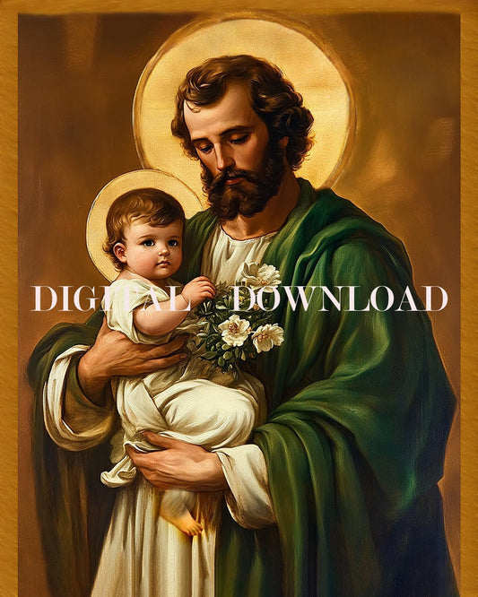 Saint Joseph with Baby Jesus Religious Art DIGITAL DOWNLOAD for Print
