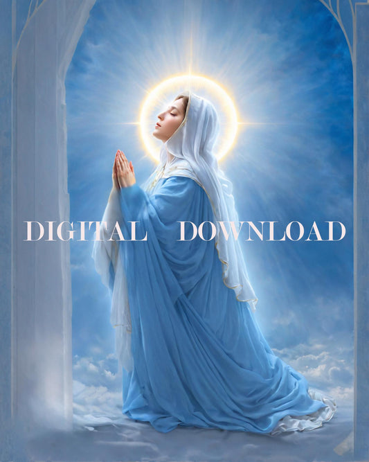 Mother Mary in Prayer - Our Blessed Lady in Blue Dress - DIGITAL DOWNLOAD Religious Art Print Christian - Catholic Art for Print