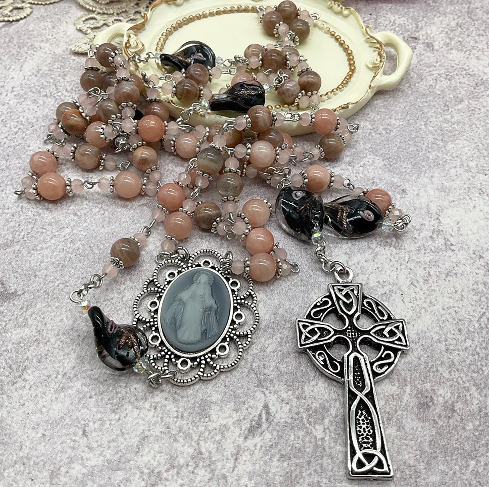 Our Lady of Graces Sunstone Beaded Rosary | Our Lady of Miraculous Rosary