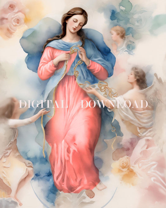 Mary Undoer of Knots Watercolor Style Untier of Knots Religious Art DIGITAL DOWNLOAD Catholic Print