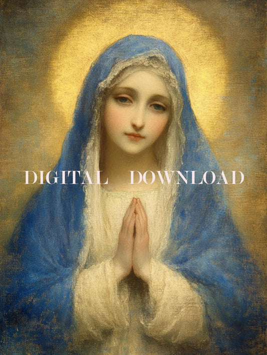 Mother Mary Blue Veil DIGITAL DOWNLOAD Religious Art Print Christian