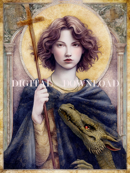 St. Margaret of Antioch Patron of Pregnant women - Saint Marina the Great Martyr - Catholic Art DIGITAL DOWNLOAD Religious Print Christian