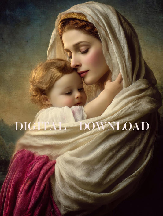 Blessed Mother Mary and Baby Jesus Digital Art Print Christian