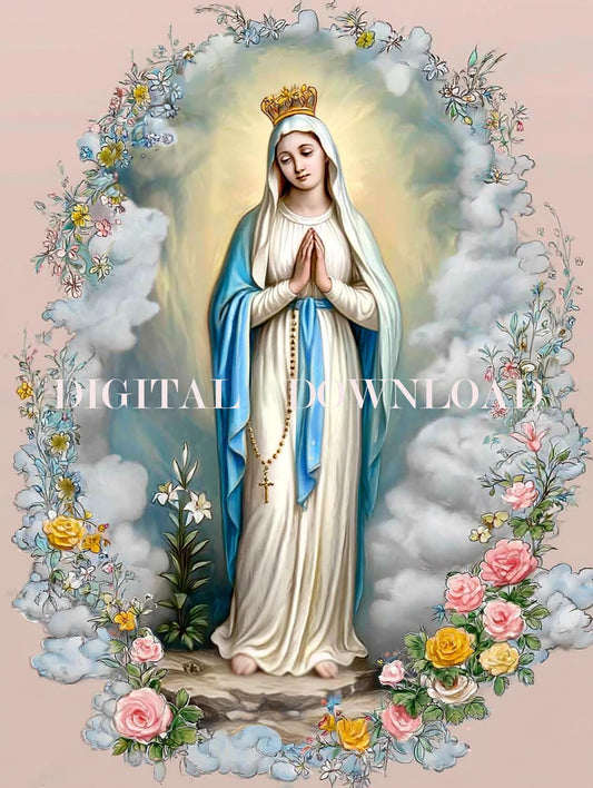 Our Lady of Lourdes Mother Mary Catholic DIGITAL DOWNLOAD Religious Art Print Christian