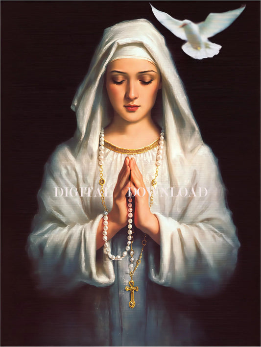 Our Lady Mary Of the Rosary Religious Catholic Art DIGITAL DOWNLOAD - Wall Decor
