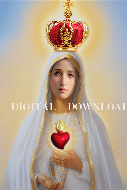 Mary Fatima Catholic Art DIGITAL DOWNLOAD Print, Home Church Decor