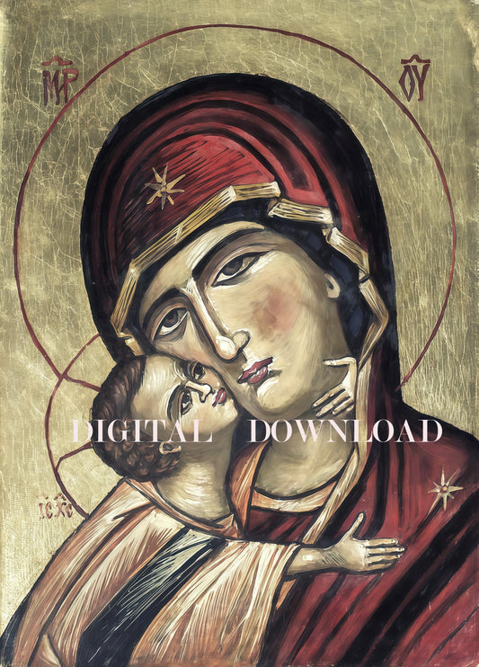 Theotokos Virgin Mary holding the Christ Child Eastern Orthodox Tradition Icon Print Art DIGITAL DOWNLOAD