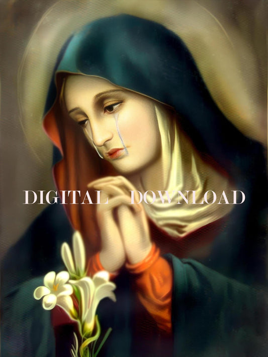 Our Lady of Sorrows Mother Mary DIGITAL DOWNLOAD - Our Lady Tears Catholic Religious Art Print Christian