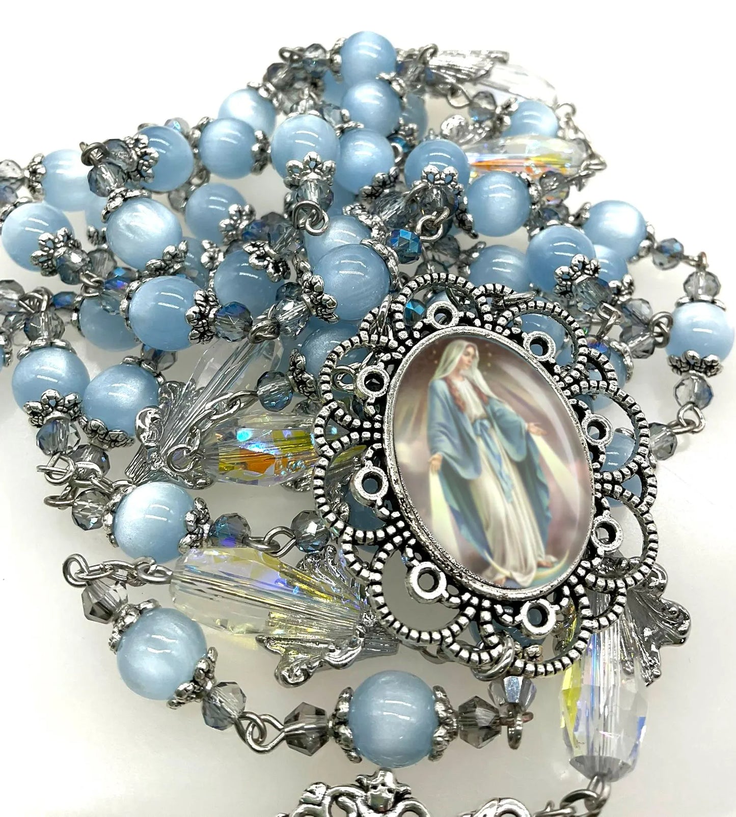Rosary Immaculate Mary Blue Beads and Sacred Heart