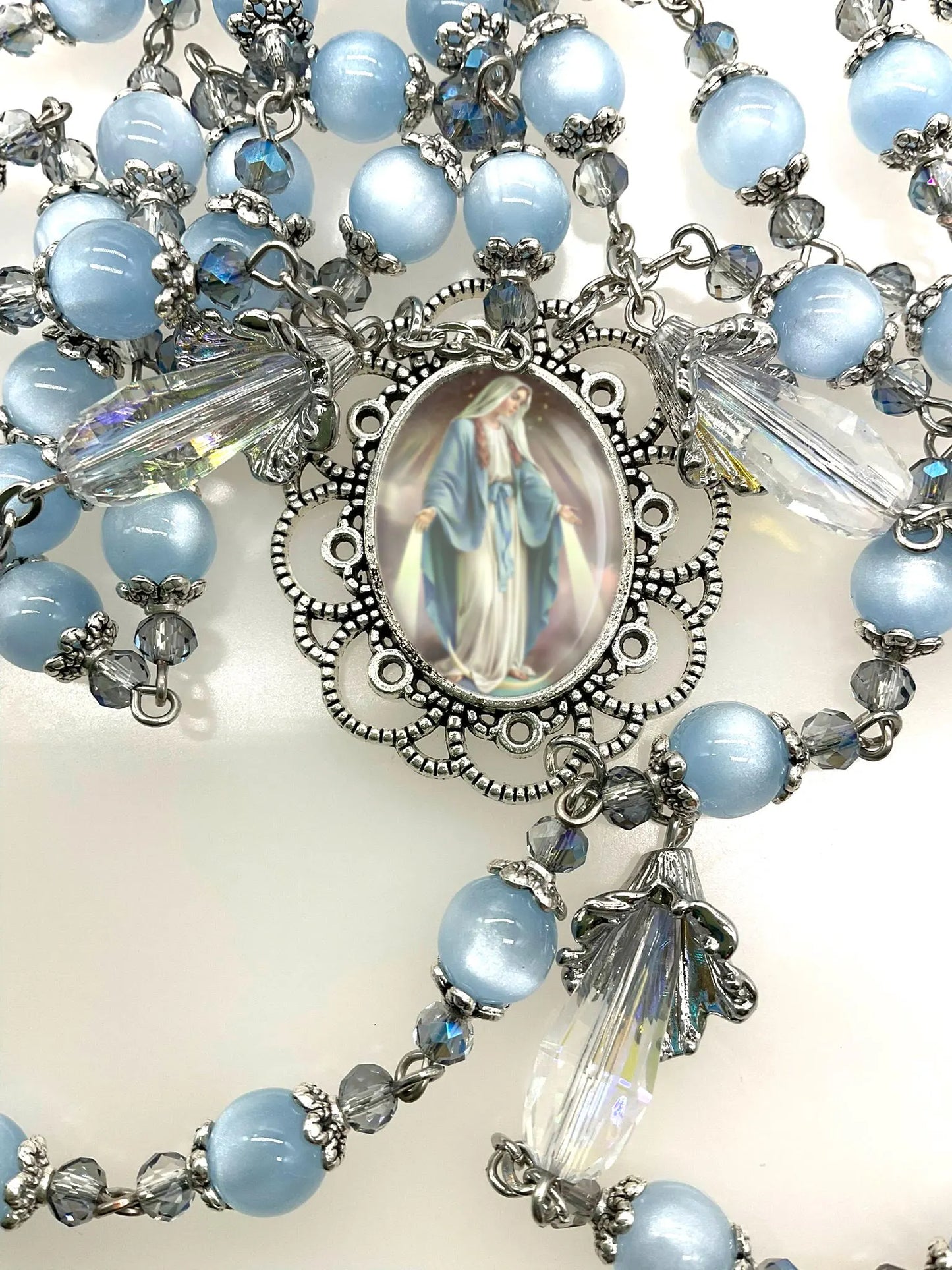 Rosary Immaculate Mary Blue Beads and Sacred Heart