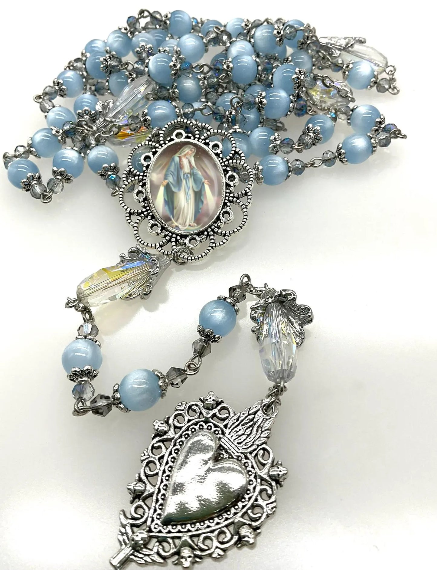 Rosary Immaculate Mary Blue Beads and Sacred Heart
