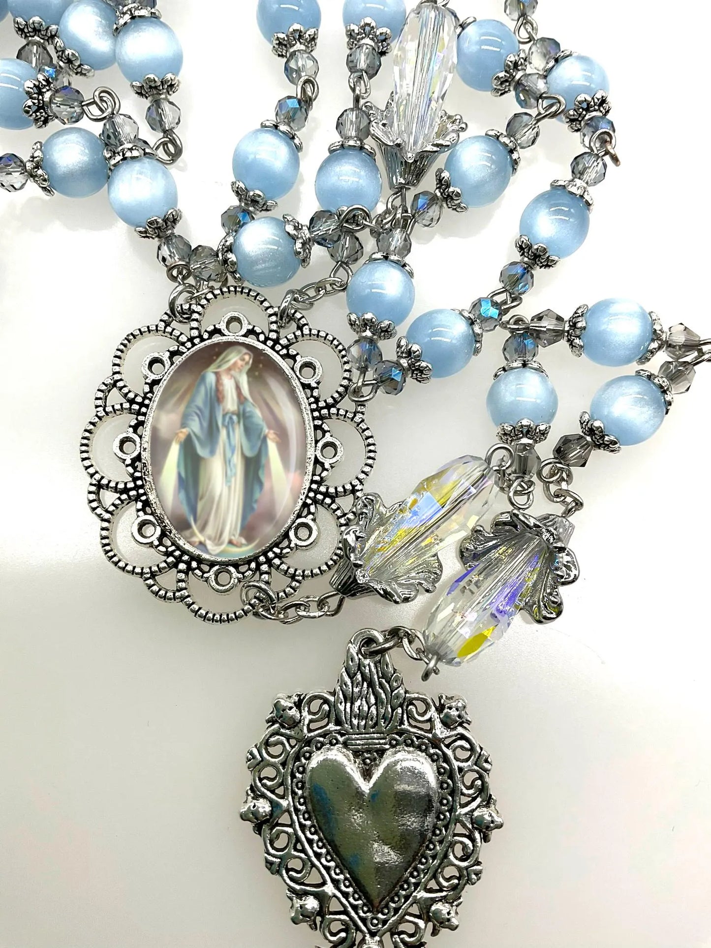Rosary Immaculate Mary Blue Beads and Sacred Heart