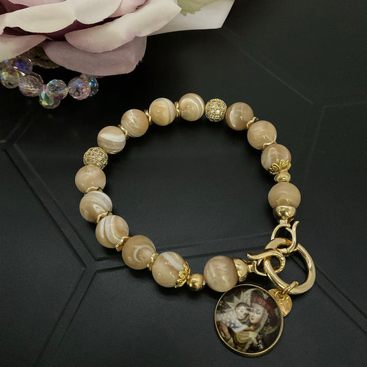 CUSTOM Option - Handmade St Rose of Lima w Baby Jesus Gemstones Bracelet | Trochus Shell Beads Stones Jewelry | Catholic Bracelet Premium Quality