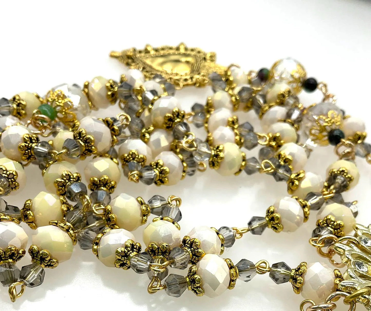 Our Lady of Sorrows Rosary - Gold Tone Sacred Heart Tears Drops